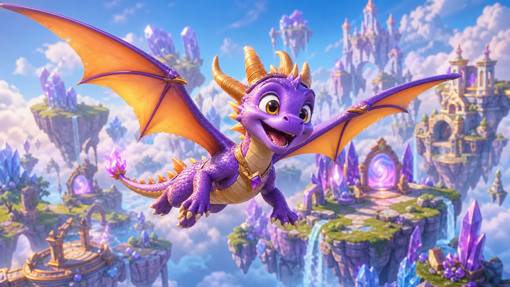 Dragaozinho colorido em reino de fantasia para post sobre Spyro A Realm Beyond